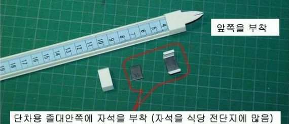 상,하캡은 순간 접착제로 고정, 단차 이동용켑은 안쪽에 자석 부착